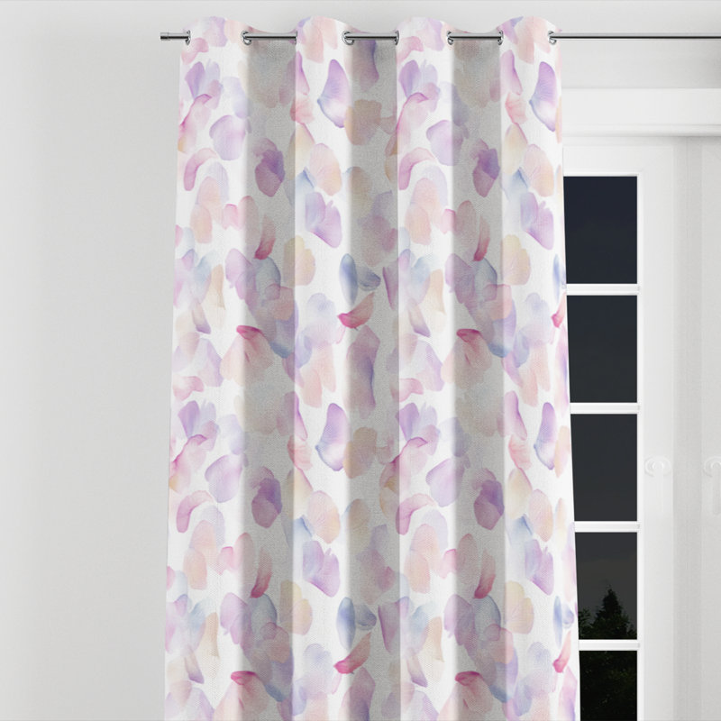 Floral Room Darkening Curtains - Purple Dream Petals Grommet Curtain - 1 Panel, 52" W x 90" L, Silver Grommets