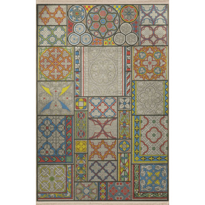 Tapis décoratif rétro multicolore à motifs gris