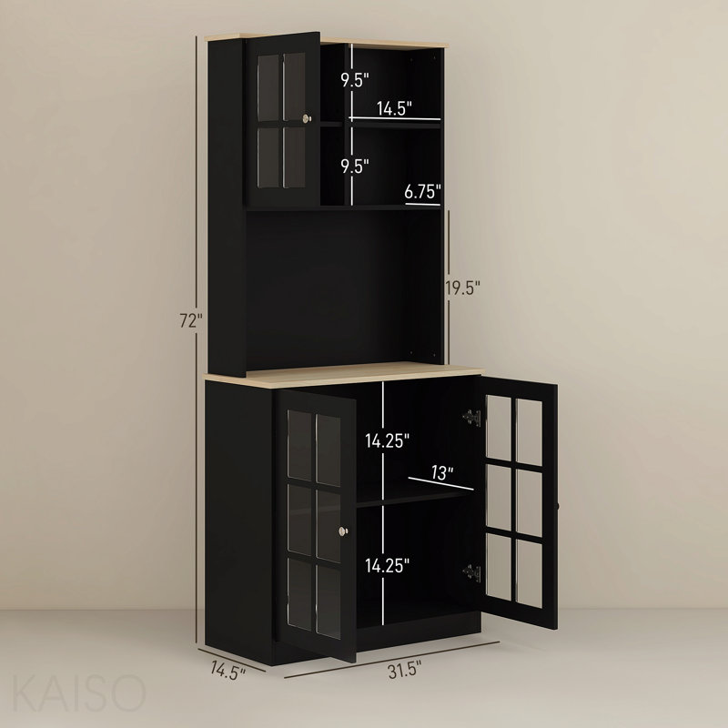 Grande armoire de rangement autoportante avec rangement pour garde-manger, grandes portes en verre et tablettes réglables pour la salle à manger