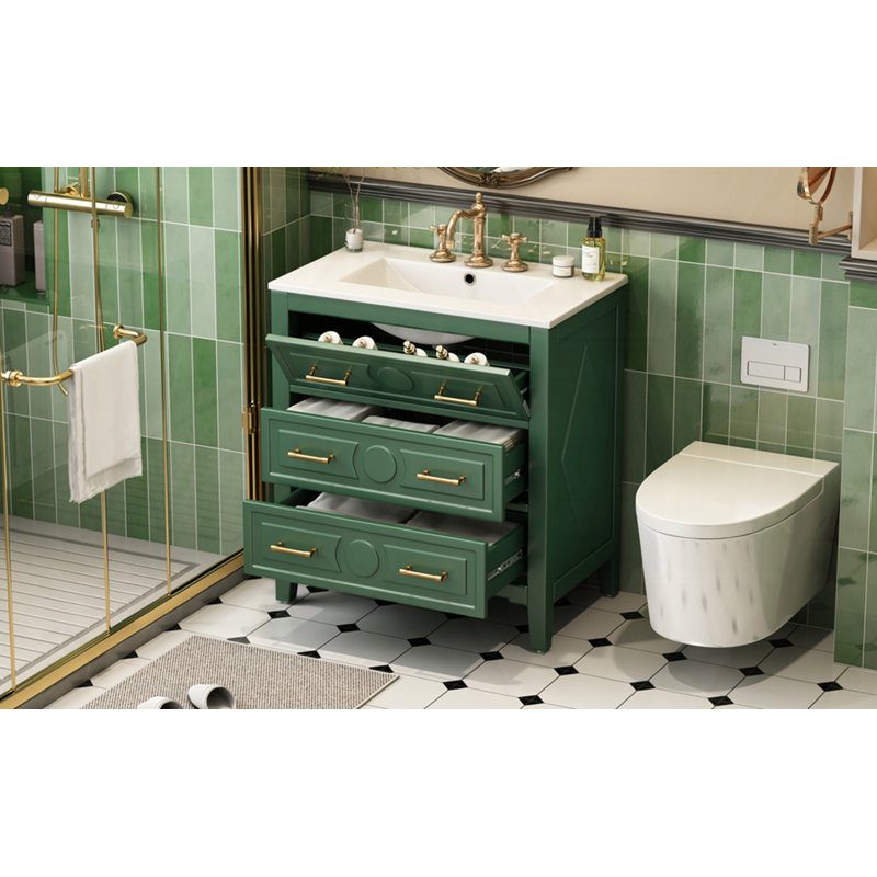 Ensemble de meuble-lavabo de 30 po avec lavabo en céramique pour la salle de bain, Vert