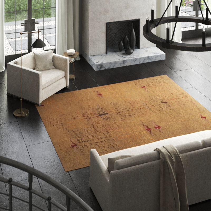 Prati Abstract Area Rug in Brown/Gold, Rectangle 6' x 9'