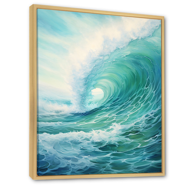 Tempête sarcelle et vague Expression III, H 32 po x l 24 po x P 1 po, Cadre naturel flottant