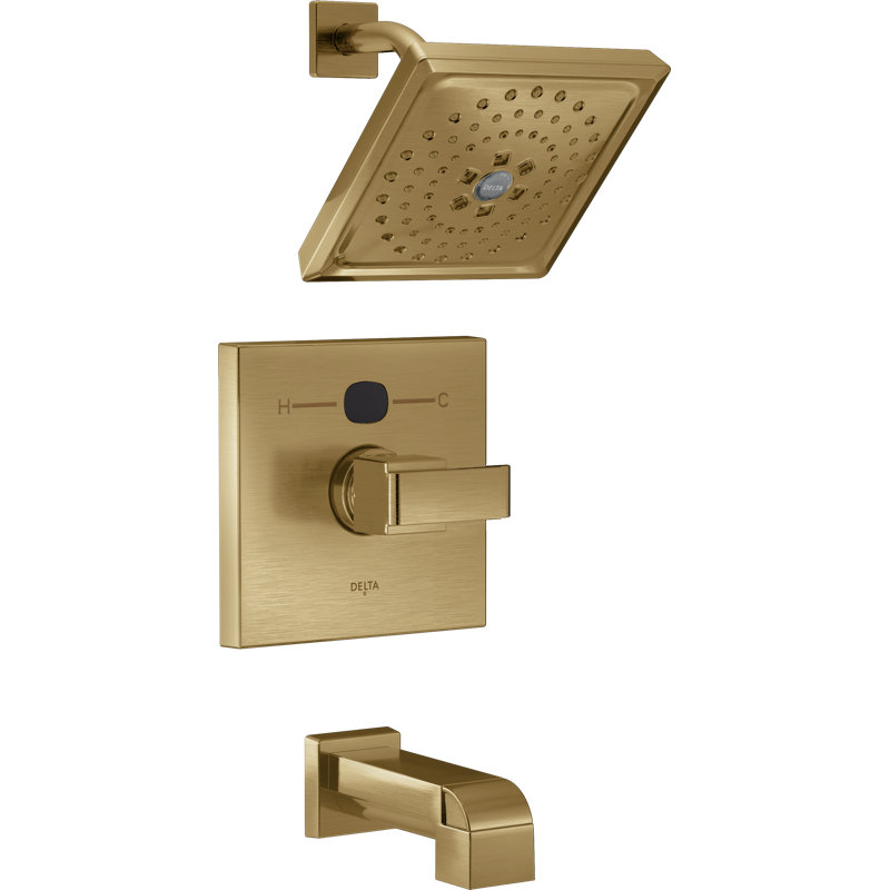 Angular Modern Tub and Shower Faucet Trim with H2okinetic Technology, Brilliance Champagne Bronze