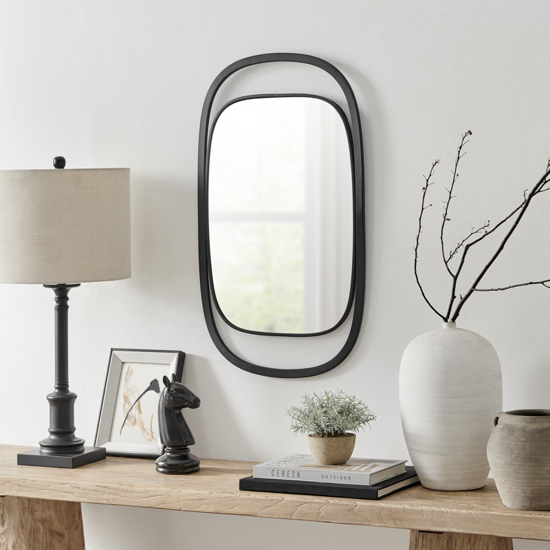 Miroir mural rectangulaire contemporain en fer noir 29,6 pouces Crotts
