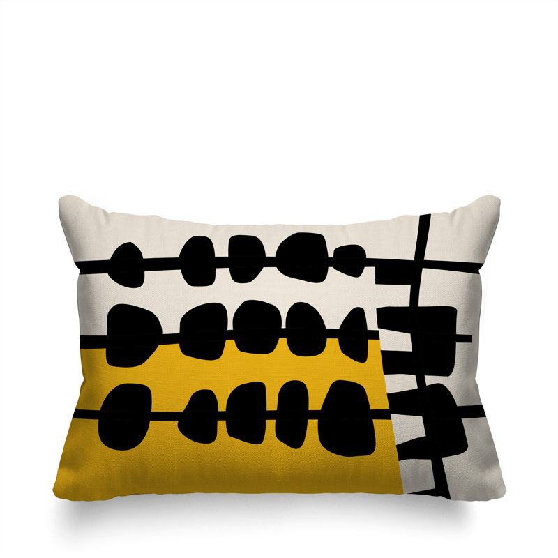 Oreiller rectangulaire réversible intérieur / extérieur Dola, Jaune / noir / blanc cassé, H 14 po x l 20 po