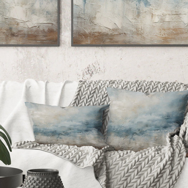 Coussin Beige bleu océan tempête I - formes abstraites imprimées