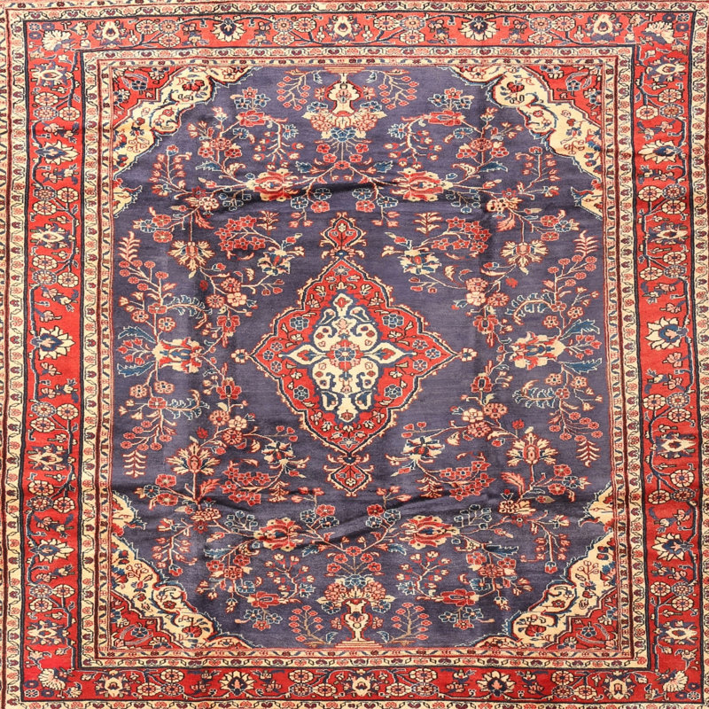 Tapis oriental en laine beige / rouge Keyla, Carré 7 pi