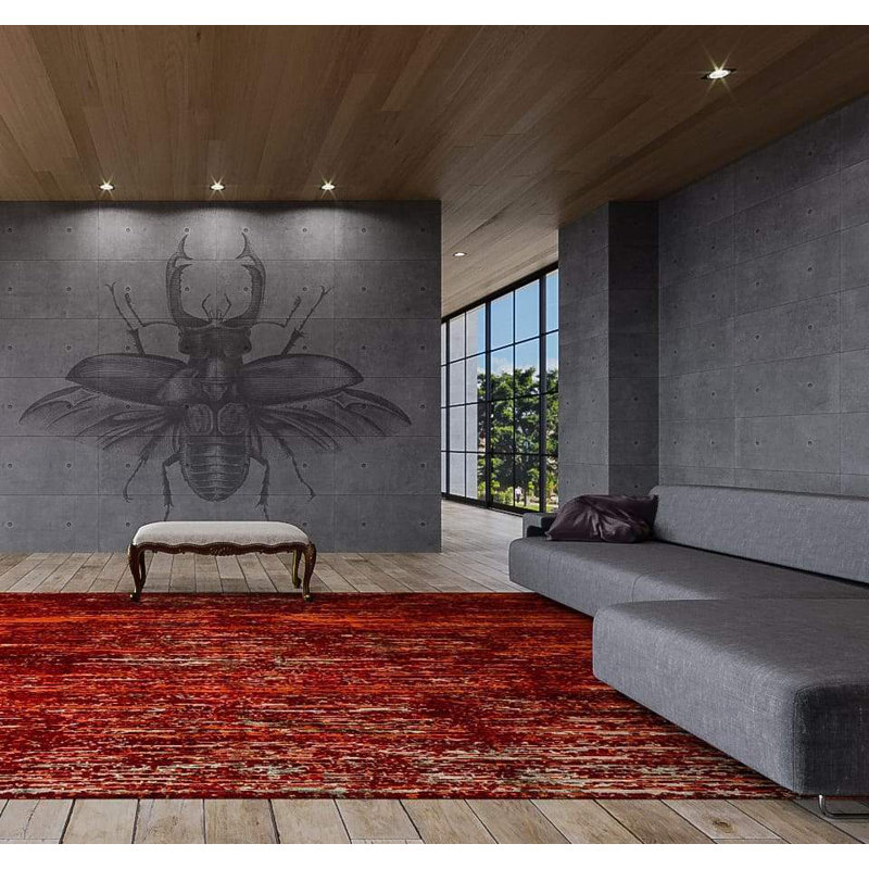 Sandstone Abstract Area Rug in Neutral/Red, Rectangle 2' x 3'