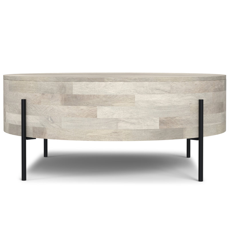 Rayburn White Wash Mango Wood and Metal Round Coffee Table