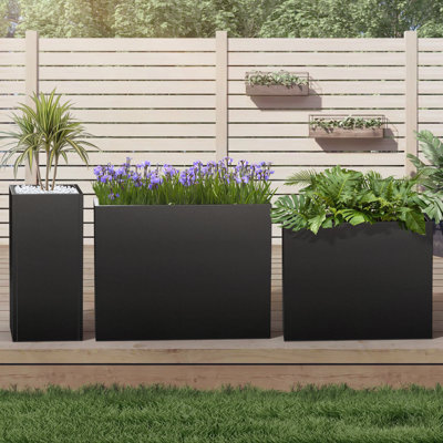 Jardinière extérieure / intérieure métallique longue et grande métallique, bac à fleurs creux, résidentiel commercial moderne thermolaqué pour patio, terrasse, jardin, jardin