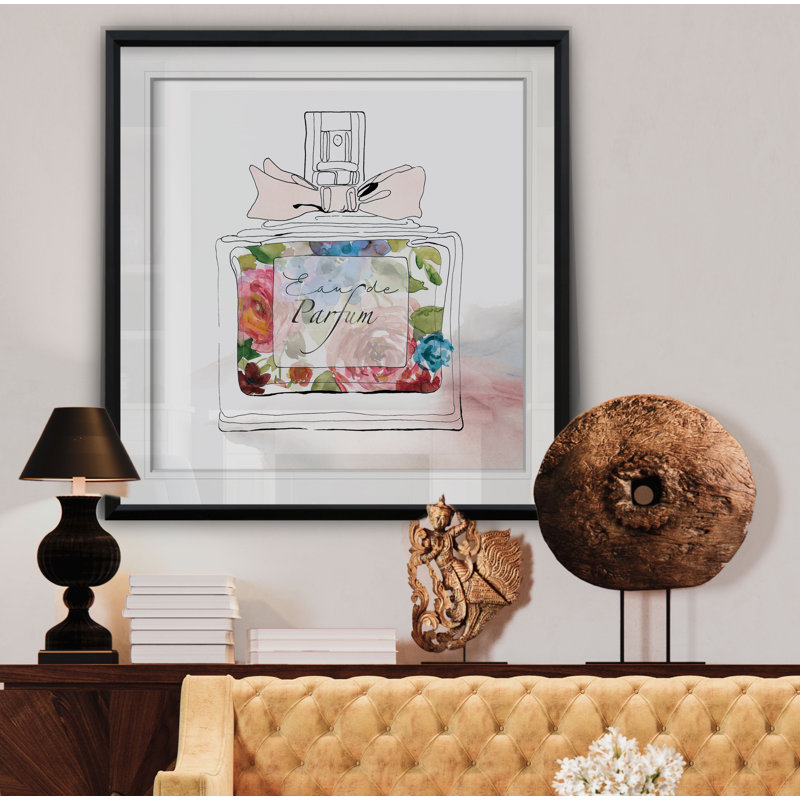 « chic fleur parfume i », peinture, H 16 po x l 16 po x P 2 po, Cadre noir