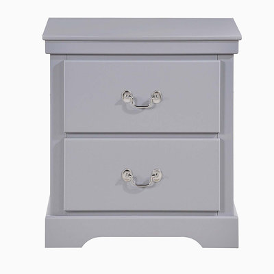 1pc Classic Traditional 2 Drawers Nightstand Gray Finish Bedroom Furniture Wooden Bedside Table Cabinet
