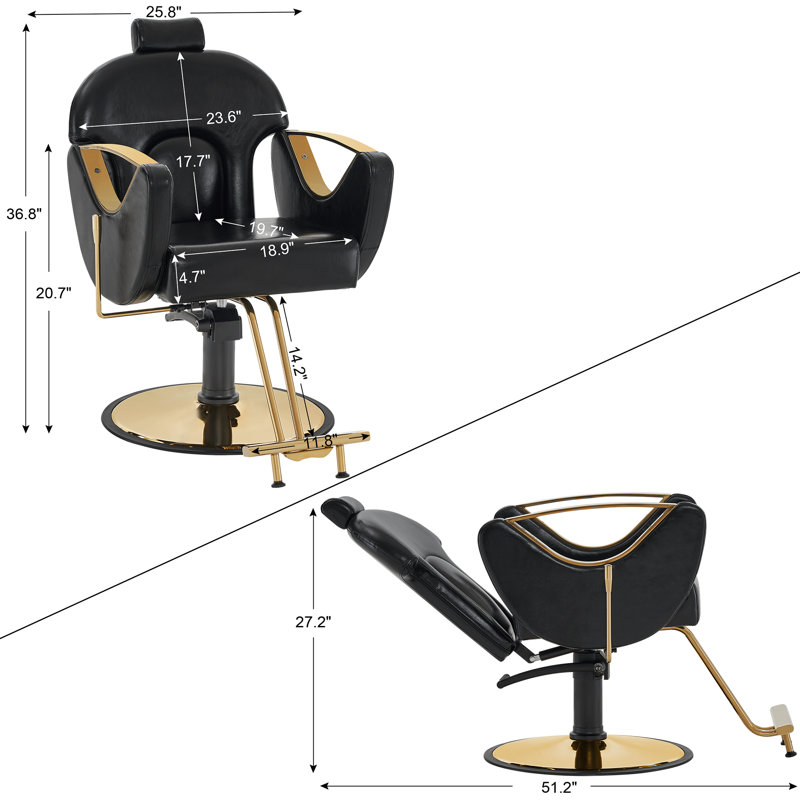 Iyhana 25.8" Wide Hydraulic Pump Salon Chair, Swivel Ergonomic Reclining Barber Chair, Black Faux Leather