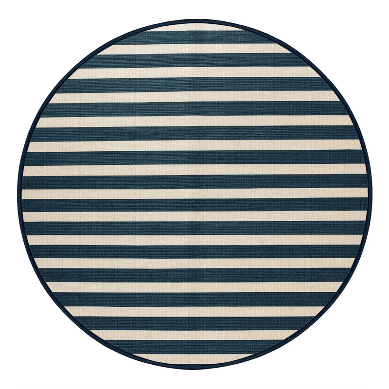 Tapis gris à rayures horizontales lavable à la machine, Rond 6 pi