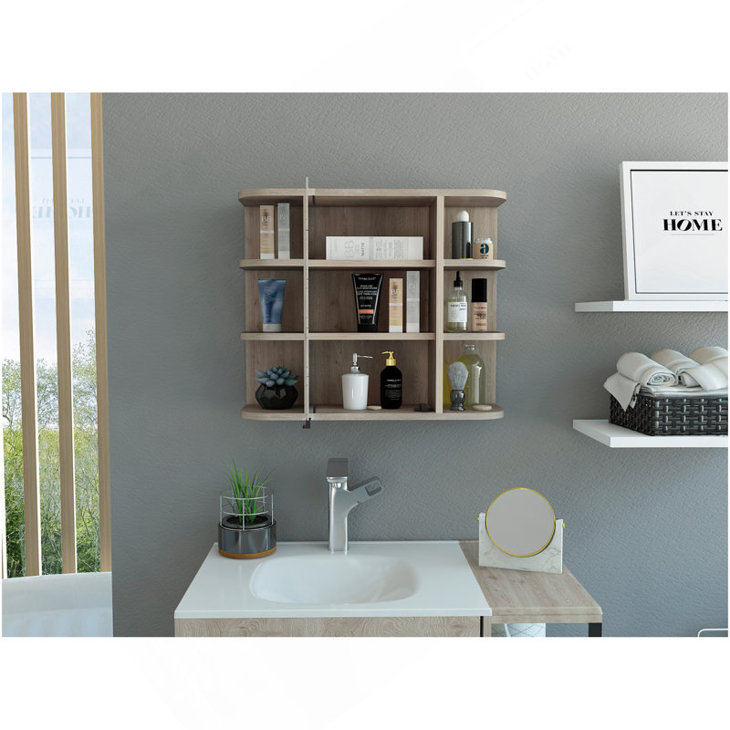 Armoire à pharmacie Milan, miroir à six tablettes extérieures, trois tablettes internes - gris clair, Gris