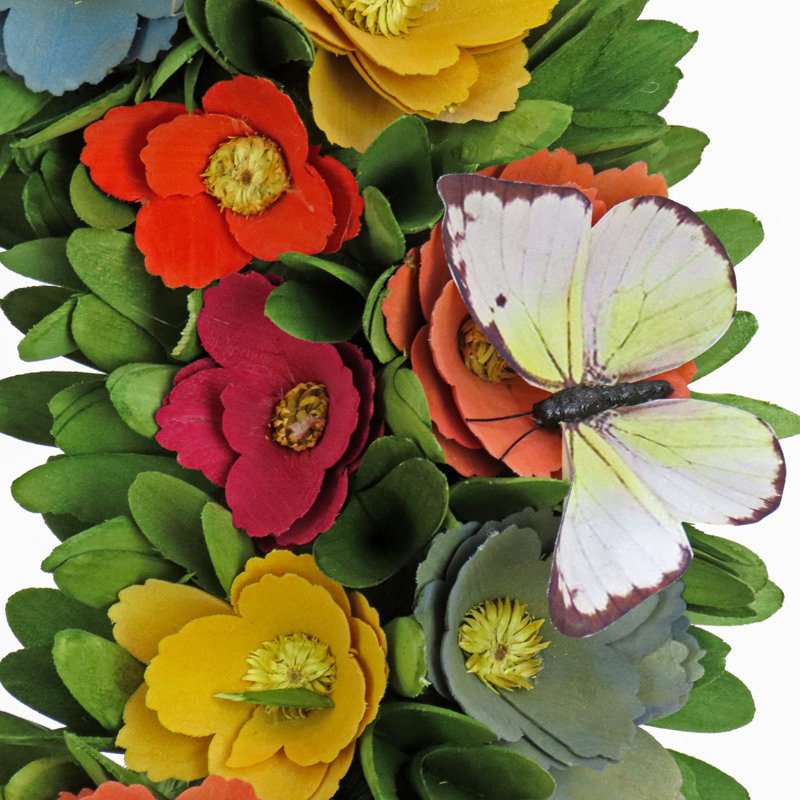 Couronne florale de printemps 20 po avec papillon