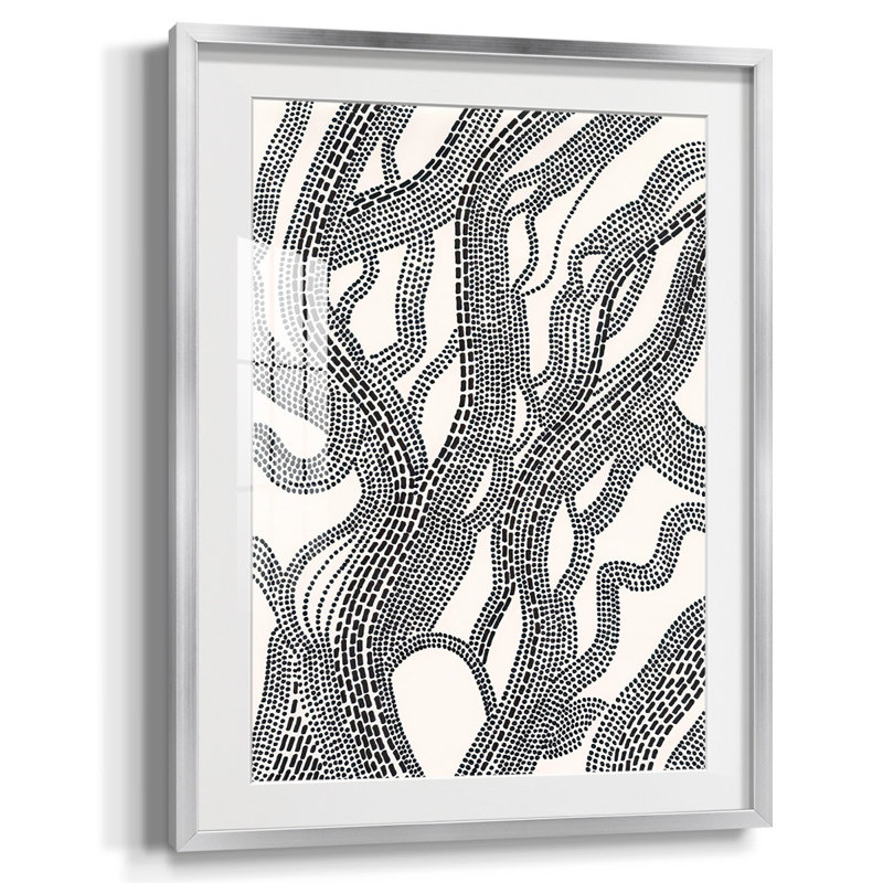 Pois et tirets I - Impression encadrée avec verre mat et verre, Argent
