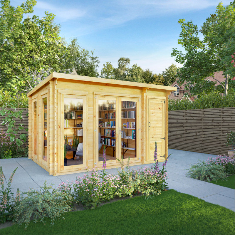 Mercia 13ft x 10ft Studio Pent Log Cabin With Side Shed (28mm)