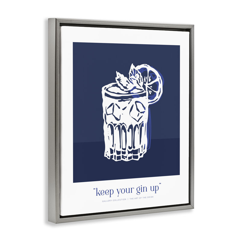 Navy Keep Your Gin Up Floating Frame, design by Lettered and Lined, Luster Gray Floater Frame, 31" H x 25" W