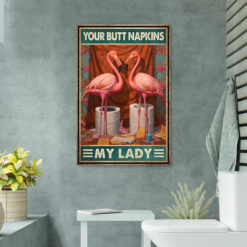 Flamant rose, mes fesses, serviettes My Lady 1, impression sur toile, H 36 po x l 24 po x P 1,25 po