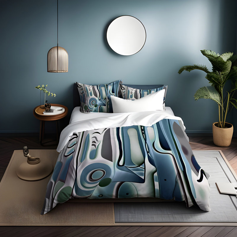 Polyester Abstract Duvet Cover, King Duvet Cover + 2 King Shams