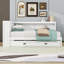 Lit de jour double en bois avec DEL, USB, tablettes de rangement et lit gigogne simple-1223968347