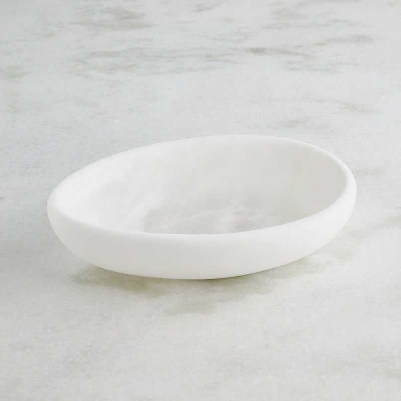 Handmade Alabaster Decorative Bowl, 3" H x 12" W x 8" D