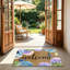 Tapis de sol Hydrangea Butterfly Welcome pour porte d'entrée, 24 po x 36 po, bleu, mauve et brun