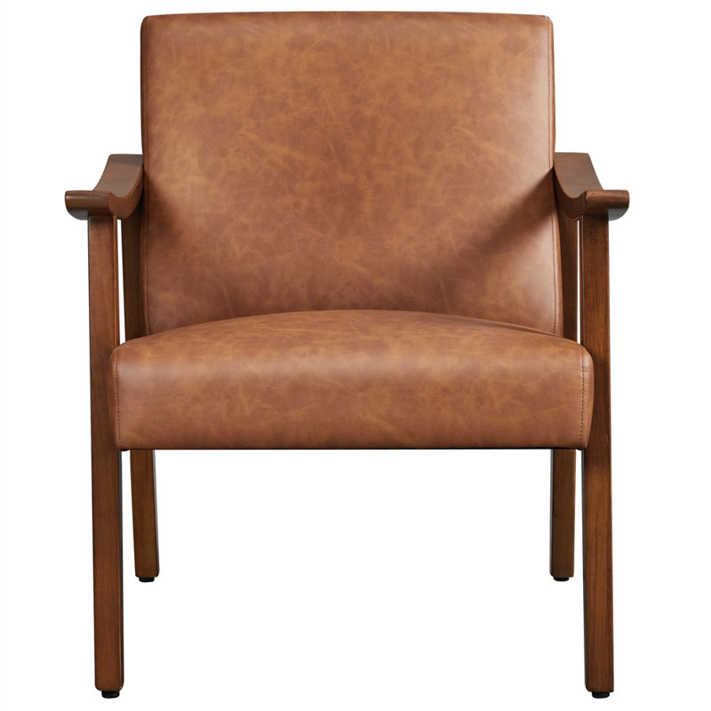 Faux Leather Accent Chair (Flat Arms), Espresso Wood, Brown