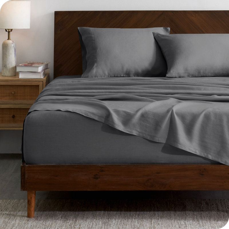 100% Linen Sheet Set, Queen Sheet Set with 1 Pillowcase, Gray
