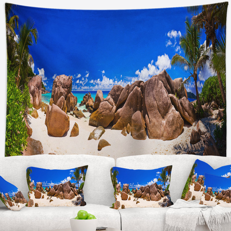 Tapisserie panoramique rocky tropical beach Landscape, H 32 po x l 39 po