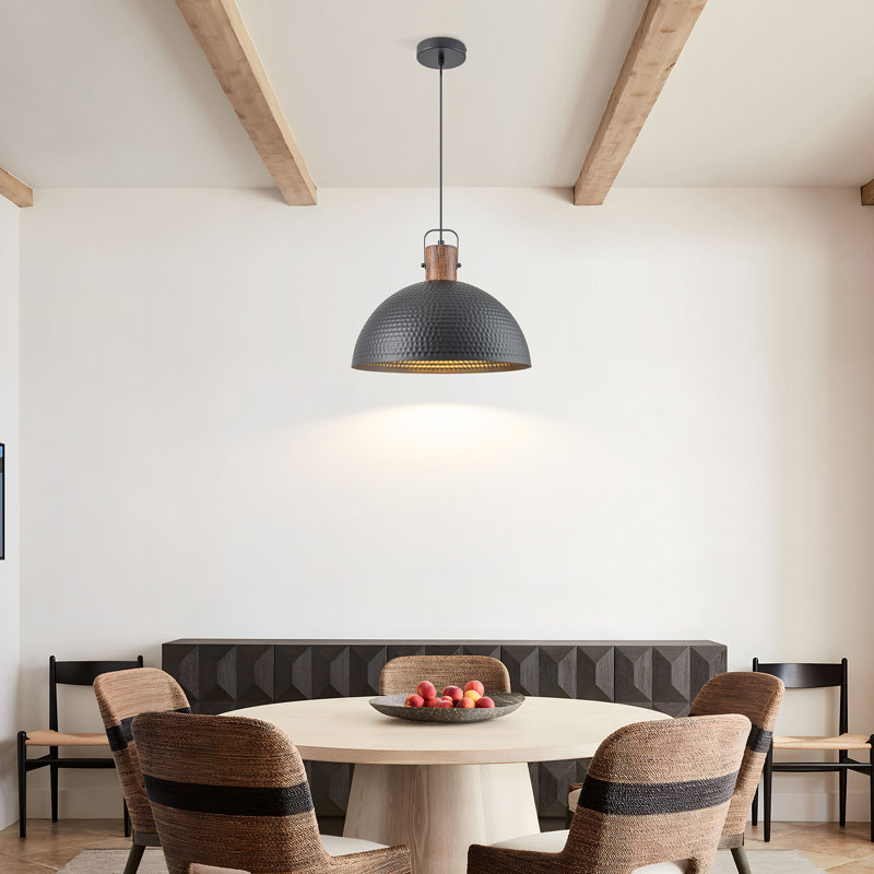 Luminaire suspendu dôme martelé à 1 lumière à intensité variable 15,75 po Kensaku, Noir