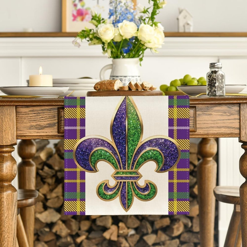 Chemin de table Iris Stripes Mardi Gras Carnival - 13 x 72 pouces