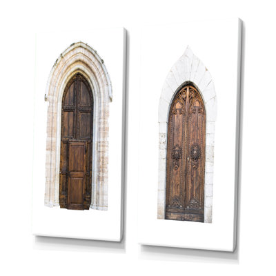 La porte d'entrée en bois de la vieille maison italienne I - ensemble d'art rétro de 2 pièces
