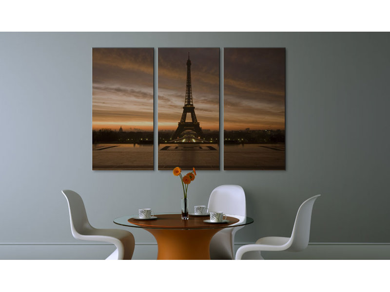Eiffel Tower At Dusk - 3 Piece No Frame Print on Canvas, 80cm H x 120cm W