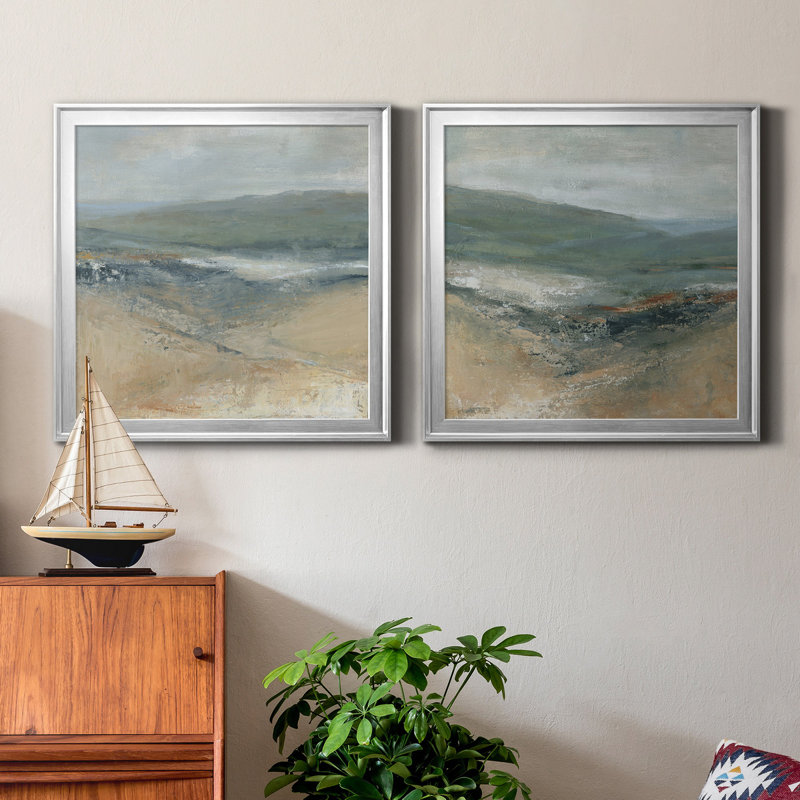 «Rolling Seaside I», ensemble de 2 peintures sur toile encadrées, Argent, H 26,5 po x l 53 po x P 1,5 po