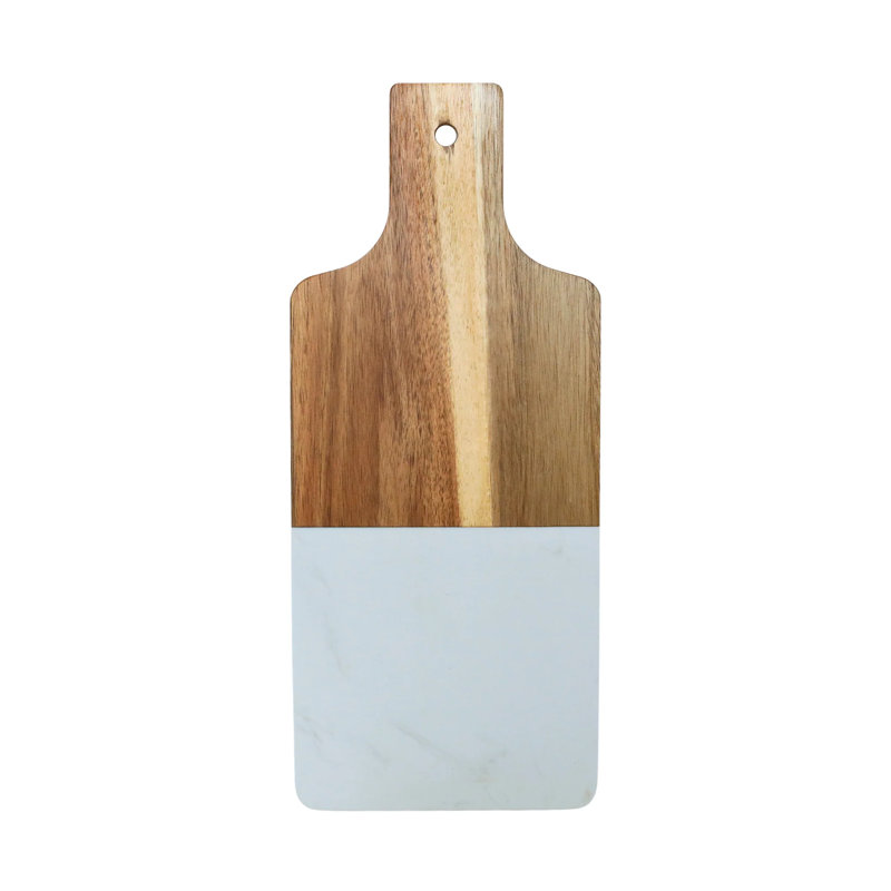 Marble and Acacia Wood Handled Board, White