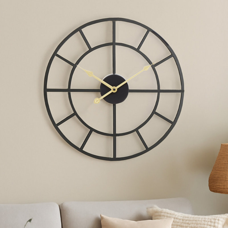 Nekoma Metal Wall Clock, 40cm H x 40cm W x 5cm D , Black/Gold