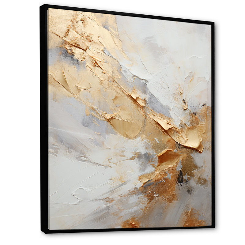 «Beige And Gold Glacier Stone Simplicity III», formes abstraites, art mural, Cadre flottant noir, H 32 po x l 16 po x P 1 po