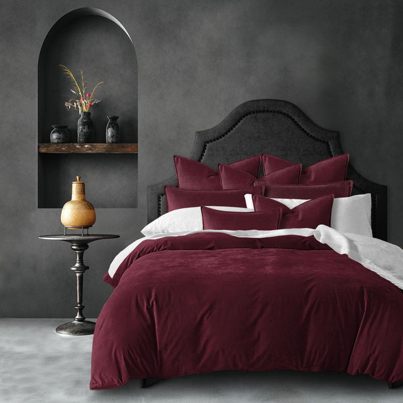 Ensemble de housse de couette en velours de couleur unie 8 pièces Cascade, Housse de couette grande + 7 pièces supplémentai