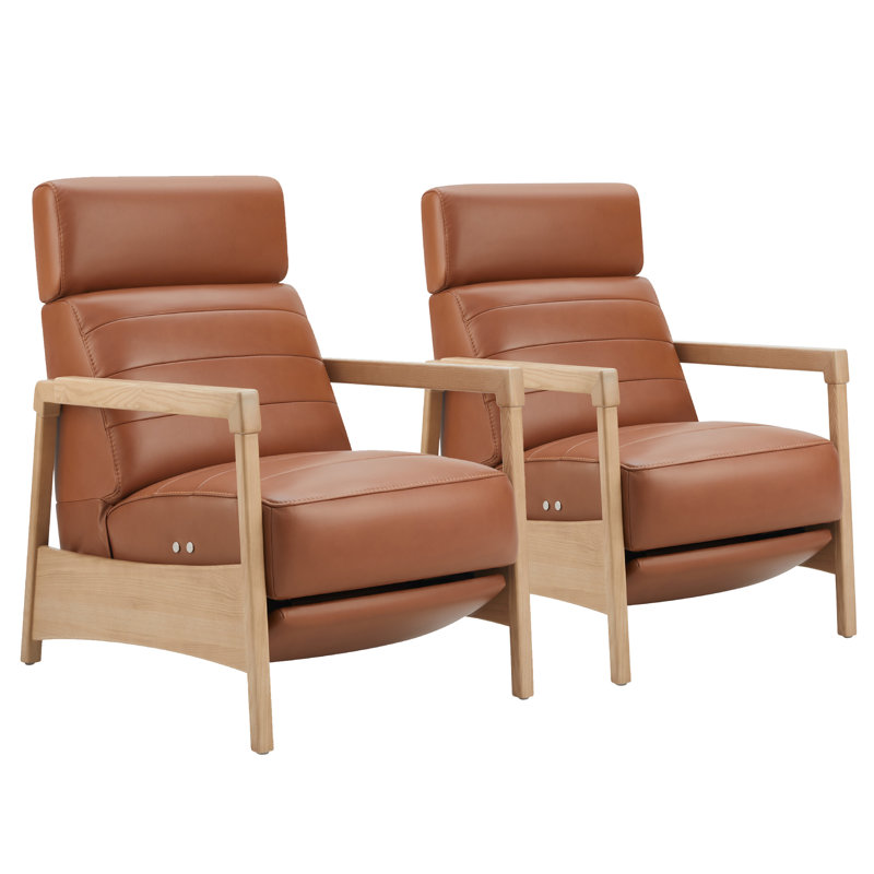 Fauteuil inclinable Darlington Amada, Cuir véritable brun, Beige