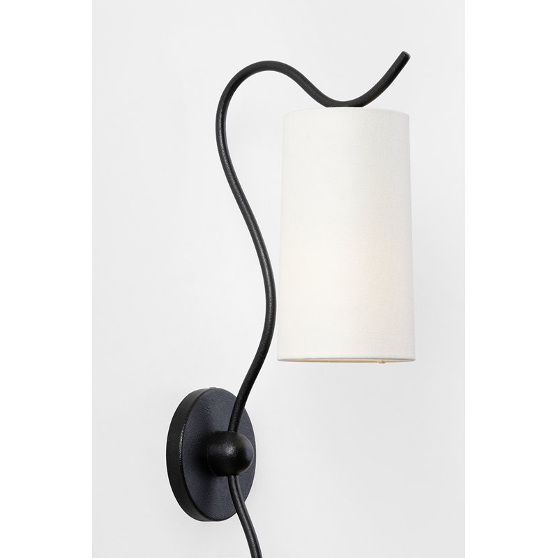 Forged Iron Wall Sconce with Natural Linen Shade