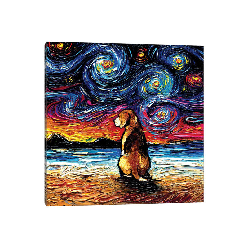 «Beagle Night II» par Aja Treves - reproduction d'art, Pas de tapis, H 37 po x l 37 po x P 1,5 po, Toile tendue