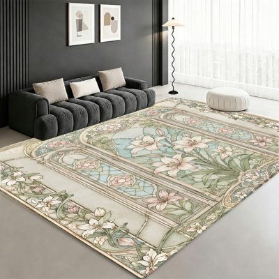 Tapis antidérapant en velours, motif floral rétro élégant de style lis art nouveau, tapis décoratif, décoration intérieure artistique pour le salon, la chambre à coucher, le vestibule, la cuisine, le balcon, l’appartement