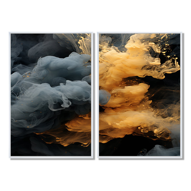 Éclat de gris polaire gris et orange I - Blanc, reproduction d'art moderne sur toile, 2 pièces, H 36 po x l 48 po, Blanc