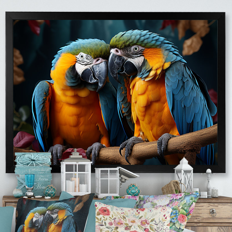 Parrots Vivid Conversations I, Cadre photo noir simple, H 34 po x l 44 po x P 1,5 po
