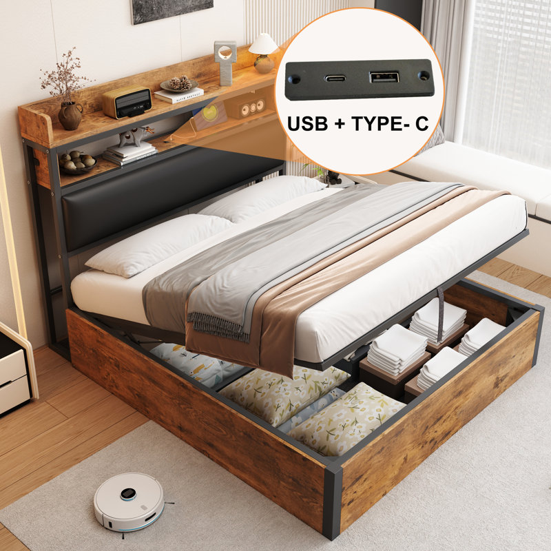 Bed, Brown, European Double (140 x 200 cm)