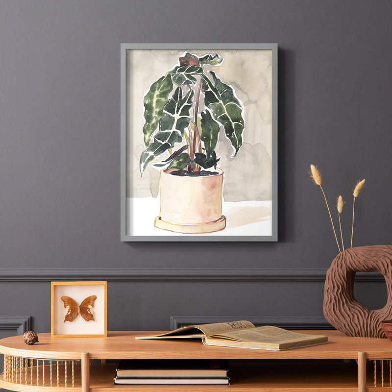 Reproduction encadrée de plante d'intérieur en pot I - bois massif, Brun, H 20 po x l 16 po
