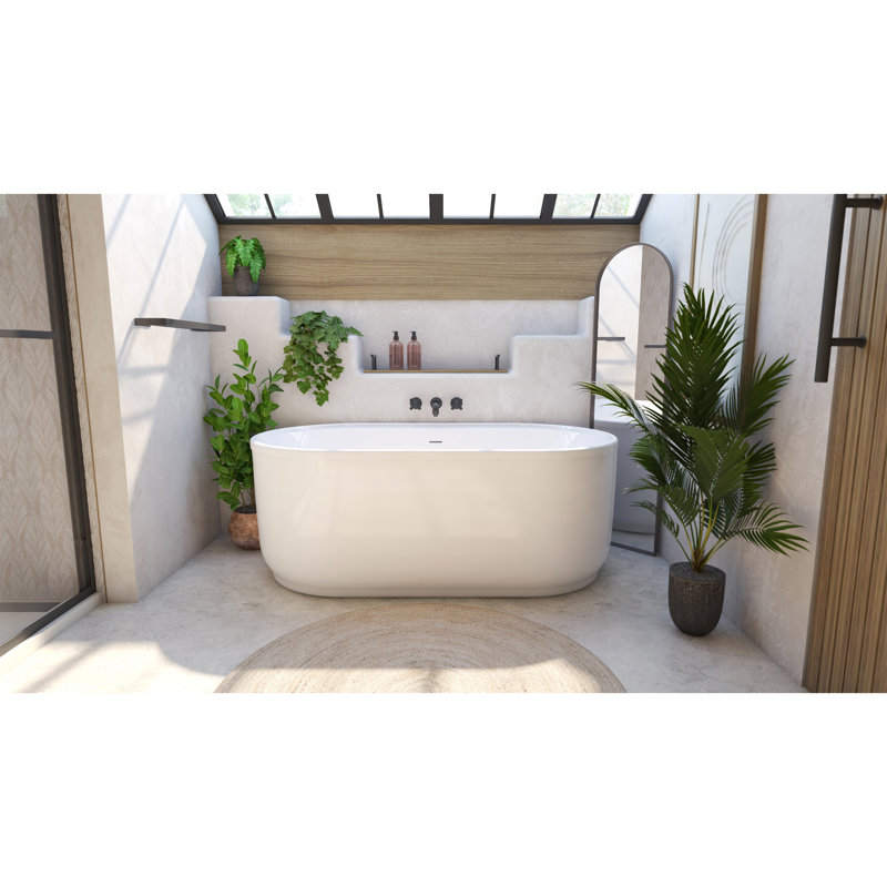 Encore 60-1/4 in. L x 32-1/4 in. W x 23-1/8 in. H Freestanding Acrylic Bathtub, Brushed Brass
