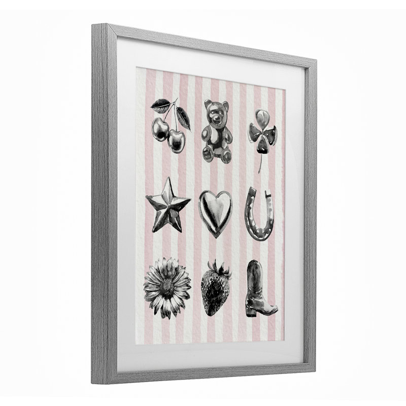 «Glam Western on Stripes», reproduction encadrée sous verre, design par Lil 'Rue, Cadre de ferme gris, H 16 po x l 13 po